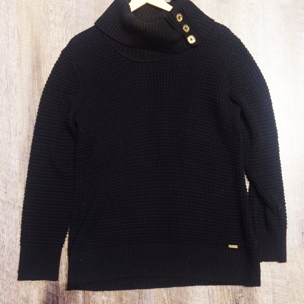 Calvin Klein Button Collar Waffle Knit Sweater